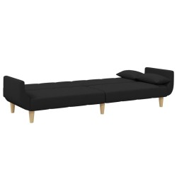 Canapé-lit à 2 places avec repose-pied noir tissu 