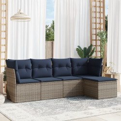 Salon de jardin 5 pcs avec coussins gris résine tressée 