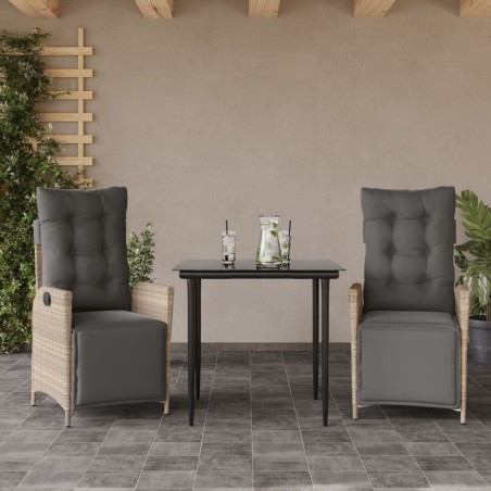 Ensemble à manger de jardin 3pcs coussins gris clair poly rotin 
