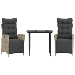 Ensemble à manger de jardin 3pcs coussins gris clair poly rotin 