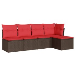 Salon de jardin avec coussins 5 pcs marron résine tressée 