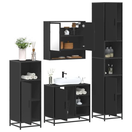 Ensemble de meubles salle de bain 4 pcs noir bois d'ingénierie 