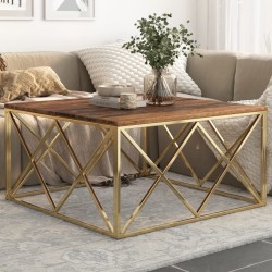 Table basse doré acier inoxydable et bois de mélèze massif 