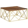 Table basse doré acier inoxydable et bois de mélèze massif 