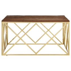 Table basse doré acier inoxydable et bois de mélèze massif 