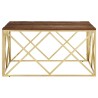 Table basse doré acier inoxydable et bois de mélèze massif 