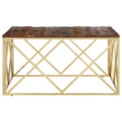 Table basse doré acier inoxydable et bois de mélèze massif 
