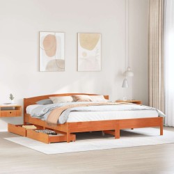 Cadre de lit sans matelas cire marron 200x200cm bois pin massif 