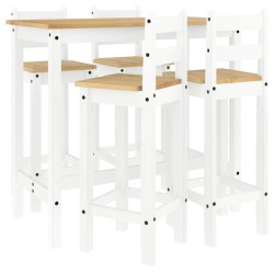 Ensemble de bar 5 pcs Blanc Bois de pin massif 