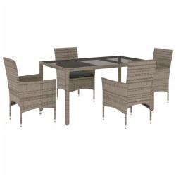 Ensemble à manger de jardin et coussins 5 pcs gris rotin verre 