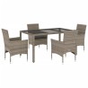 Ensemble à manger de jardin et coussins 5 pcs gris rotin verre 