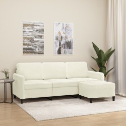 Canapé à 3 places avec repose-pieds Crème 180 cm Velours 