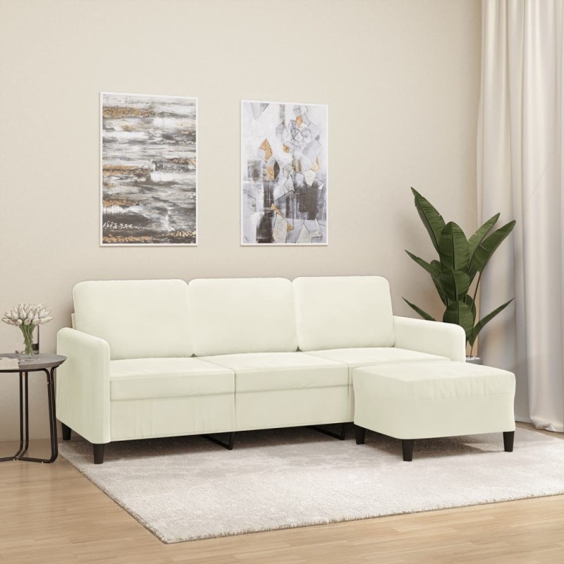 Canapé à 3 places avec repose-pieds Crème 180 cm Velours 