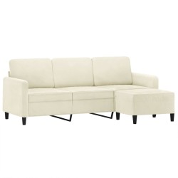 Canapé à 3 places avec repose-pieds Crème 180 cm Velours 