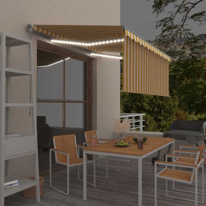 Auvent rétractable manuel store LED 3,5x2,5 m Jaune et blanc 