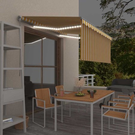 Auvent rétractable manuel store LED 3,5x2,5 m Jaune et blanc 