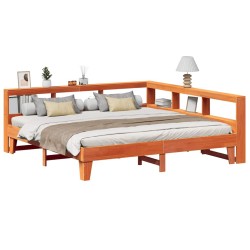 Lit bibliothèque sans matelas cire marron 200x200 cm pin massif 