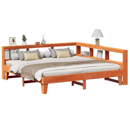 Lit bibliothèque sans matelas cire marron 200x200 cm pin massif 