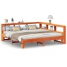 Lit bibliothèque sans matelas cire marron 200x200 cm pin massif 