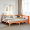Lit bibliothèque sans matelas cire marron 200x200 cm pin massif 