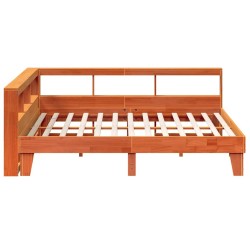 Lit bibliothèque sans matelas cire marron 200x200 cm pin massif 