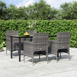 Ensemble à manger de jardin et coussins 5pcs Gris/noir 