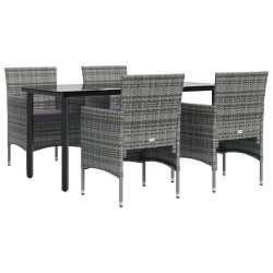 Ensemble à manger de jardin et coussins 5pcs Gris/noir 