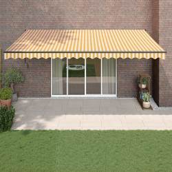 Auvent rétractable jaune et blanc 5x3 m tissu et aluminium 