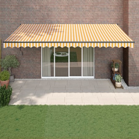 Auvent rétractable jaune et blanc 5x3 m tissu et aluminium 