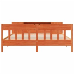 Lit bibliothèque sans matelas cire marron 200x200 cm pin massif 