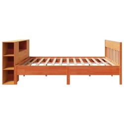 Lit bibliothèque sans matelas cire marron 200x200 cm pin massif 