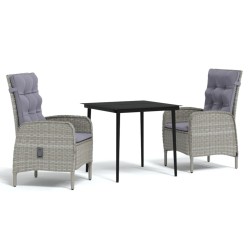 Ensemble à manger de jardin et coussins 3 pcs Gris et noir 
