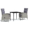 Ensemble à manger de jardin et coussins 3 pcs Gris et noir 