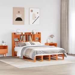 Lit bibliothèque sans matelas cire marron 150x200 cm pin massif 
