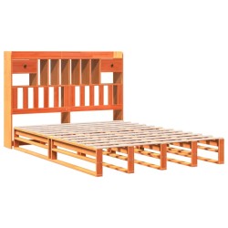 Lit bibliothèque sans matelas cire marron 150x200 cm pin massif 