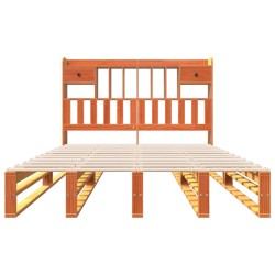 Lit bibliothèque sans matelas cire marron 150x200 cm pin massif 