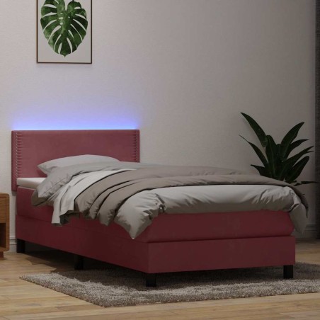 Sommier à lattes de lit avec matelas rose 90x220 cm velours 
