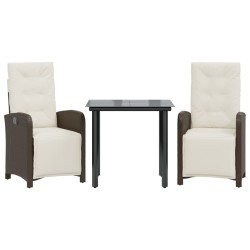 Ensemble de bistro 3 pcs avec coussins marron résine tressée 