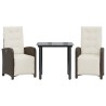 Ensemble de bistro 3 pcs avec coussins marron résine tressée 