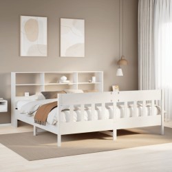 Cadre de lit sans matelas blanc 200x200 cm bois massif de pin 