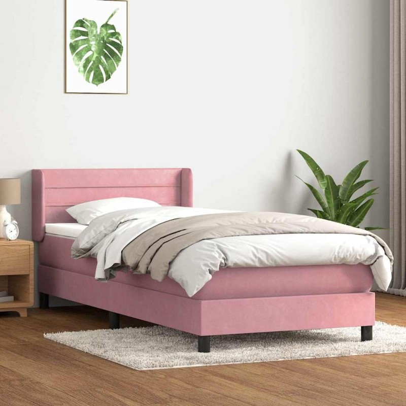 Sommier à lattes de lit avec matelas rose 100x210 cm velours 