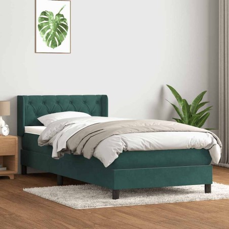 Sommier à lattes de lit et matelas vert foncé 80x210 cm velours 