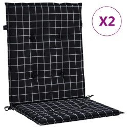 Coussins de chaise à dossier bas lot de 2 noir à carreaux tissu 