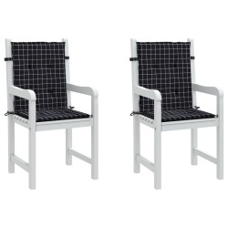 Coussins de chaise à dossier bas lot de 2 noir à carreaux tissu 