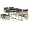 Ensemble à manger de jardin et coussins 9 pcs gris clair rotin 