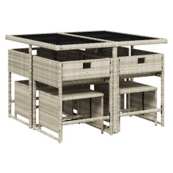 Ensemble à manger de jardin et coussins 9 pcs gris clair rotin 
