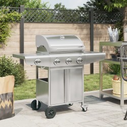 Barbecue gril à gaz avec 4 brûleurs argenté acier inoxydable 