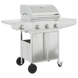 Barbecue gril à gaz avec 4 brûleurs argenté acier inoxydable 