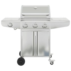 Barbecue gril à gaz avec 4 brûleurs argenté acier inoxydable 