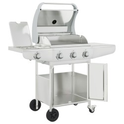 Barbecue gril à gaz avec 4 brûleurs argenté acier inoxydable 